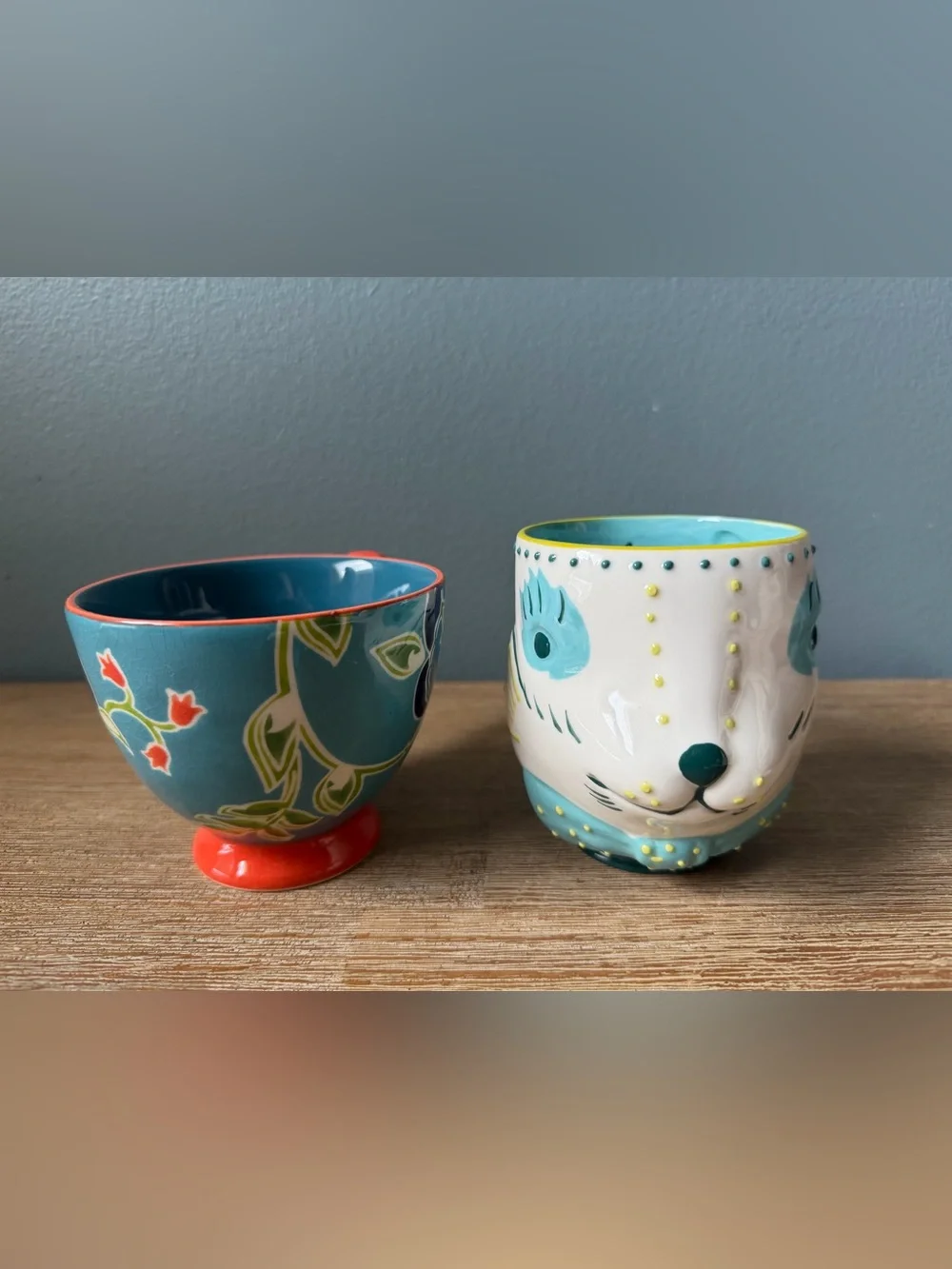 Anthropologie Set of 2 Coffee/Tea Cups Bellina Floral & Bellina His Easter Cup
